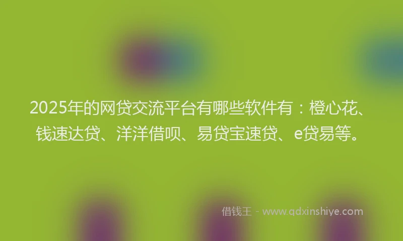 2025年的网贷交流平台有哪些软件有：橙心花、钱速达贷、洋洋借呗、易贷宝速贷、e贷易等。
