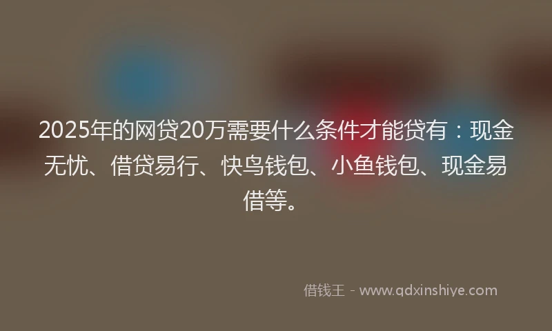 2025年的网贷20万需要什么条件才能贷有：现金无忧、借贷易行、快鸟钱包、小鱼钱包、现金易借等。
