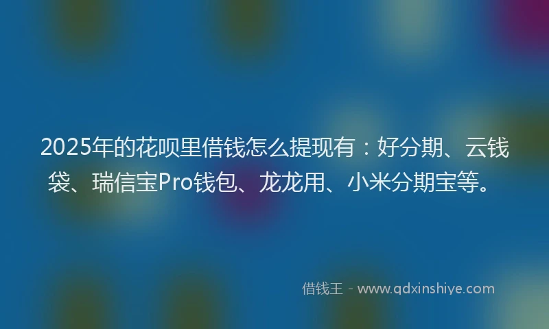 2025年的花呗里借钱怎么提现有：好分期、云钱袋、瑞信宝Pro钱包、龙龙用、小米分期宝等。