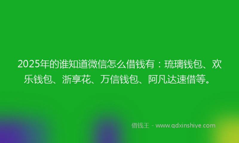 2025年的谁知道微信怎么借钱有：琉璃钱包、欢乐钱包、浙享花、万信钱包、阿凡达速借等。