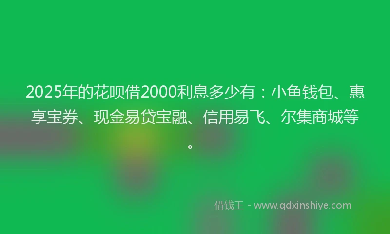 2025年的花呗借2000利息多少有：小鱼钱包、惠享宝券、现金易贷宝融、信用易飞、尔集商城等。