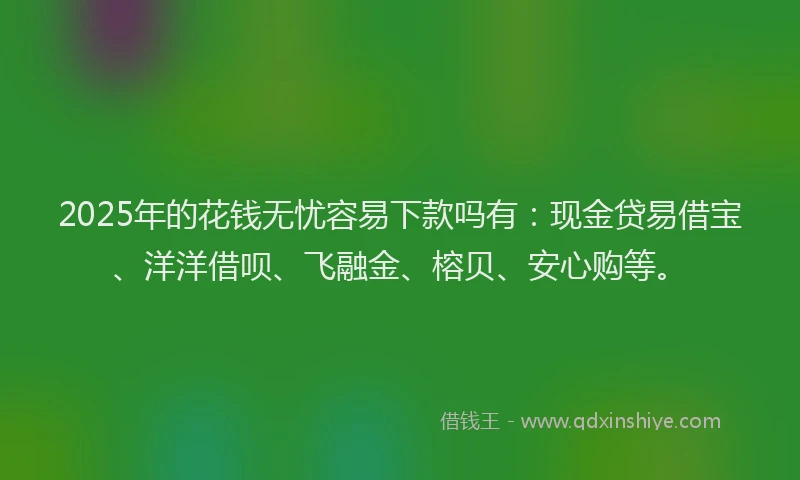 2025年的花钱无忧容易下款吗有：现金贷易借宝、洋洋借呗、飞融金、榕贝、安心购等。
