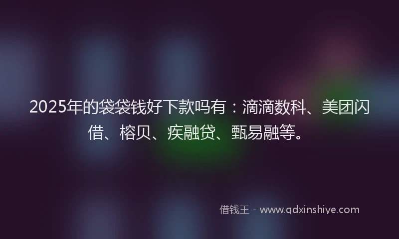 2025年的袋袋钱好下款吗有：滴滴数科、美团闪借、榕贝、疾融贷、甄易融等。