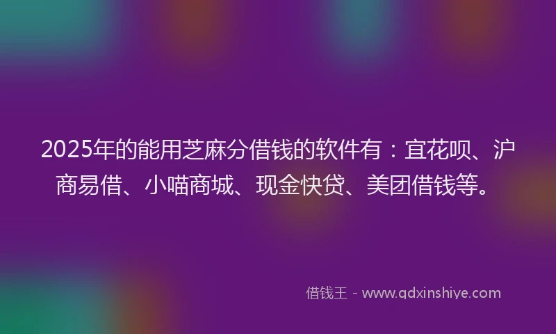 2025年的能用芝麻分借钱的软件有：宜花呗、沪商易借、小喵商城、现金快贷、美团借钱等。
