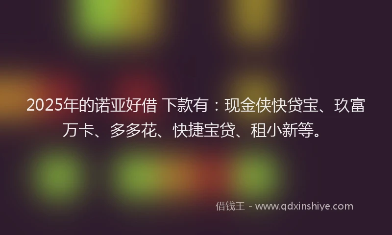 2025年的诺亚好借 下款有：现金侠快贷宝、玖富万卡、多多花、快捷宝贷、租小新等。