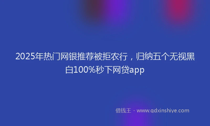 2025年热门网银推荐被拒农行，归纳五个无视黑白100%秒下网贷app