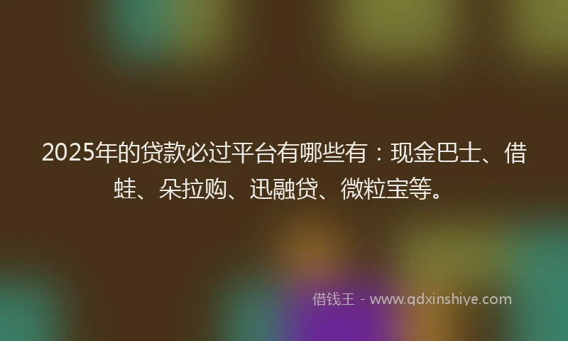 2025年的贷款必过平台有哪些有：现金巴士、借蛙、朵拉购、迅融贷、微粒宝等。