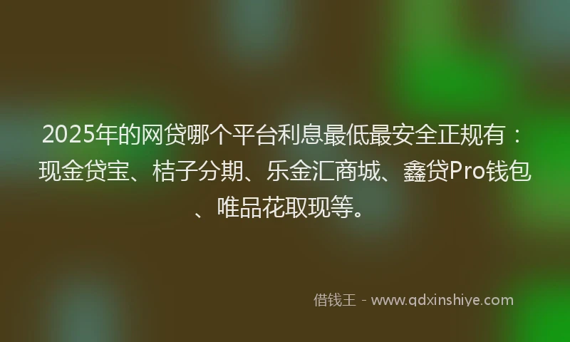 2025年的网贷哪个平台利息最低最安全正规有：现金贷宝、桔子分期、乐金汇商城、鑫贷Pro钱包、唯品花取现等。
