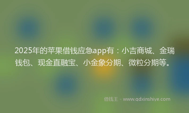 2025年的苹果借钱应急app有：小吉商城、金瑞钱包、现金直融宝、小金象分期、微粒分期等。