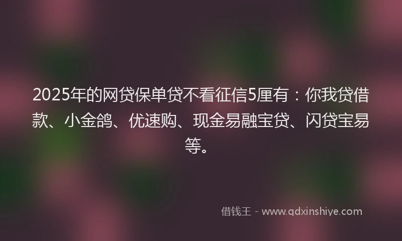 2025年的网贷保单贷不看征信5厘有：你我贷借款、小金鸽、优速购、现金易融宝贷、闪贷宝易等。