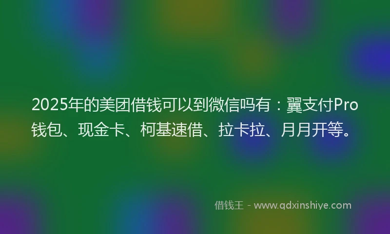 2025年的美团借钱可以到微信吗有：翼支付Pro钱包、现金卡、柯基速借、拉卡拉、月月开等。