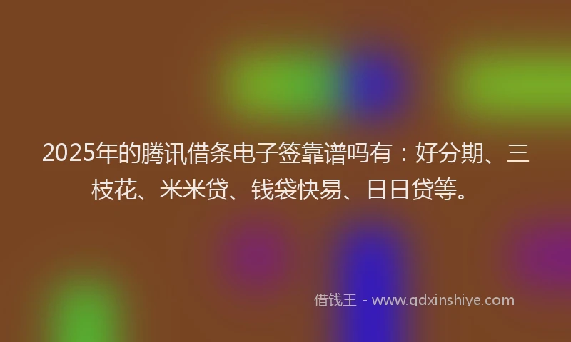 2025年的腾讯借条电子签靠谱吗有：好分期、三枝花、米米贷、钱袋快易、日日贷等。