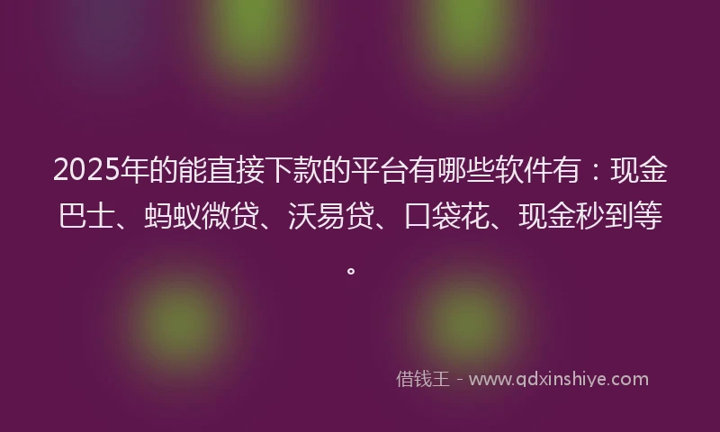 2025年的能直接下款的平台有哪些软件有：现金巴士、蚂蚁微贷、沃易贷、口袋花、现金秒到等。
