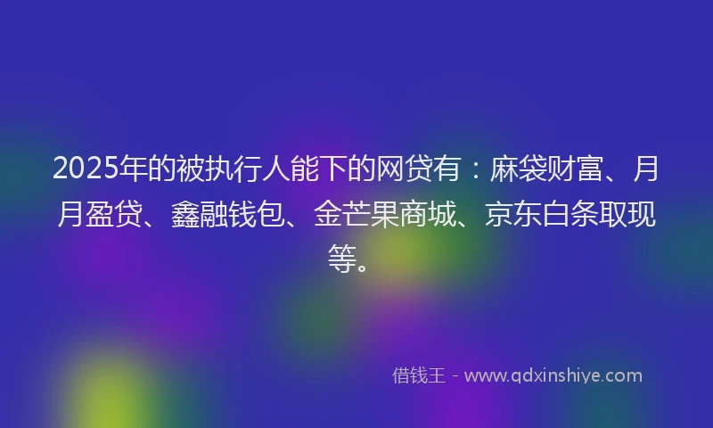 2025年的被执行人能下的网贷有：麻袋财富、月月盈贷、鑫融钱包、金芒果商城、京东白条取现等。
