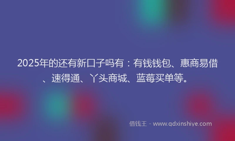 2025年的还有新口子吗有：有钱钱包、惠商易借、速得通、丫头商城、蓝莓买单等。