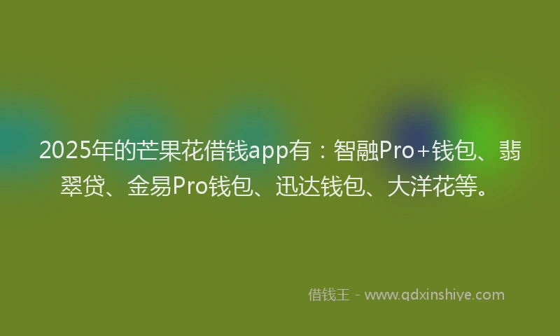 2025年的芒果花借钱app有：智融Pro+钱包、翡翠贷、金易Pro钱包、迅达钱包、大洋花等。