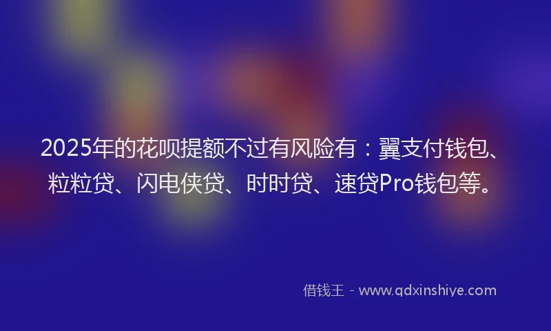 2025年的花呗提额不过有风险有：翼支付钱包、粒粒贷、闪电侠贷、时时贷、速贷Pro钱包等。