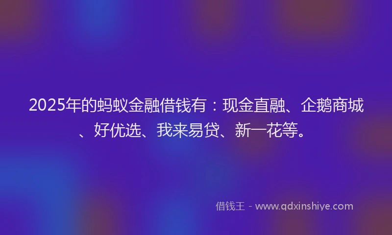 2025年的蚂蚁金融借钱有：现金直融、企鹅商城、好优选、我来易贷、新一花等。