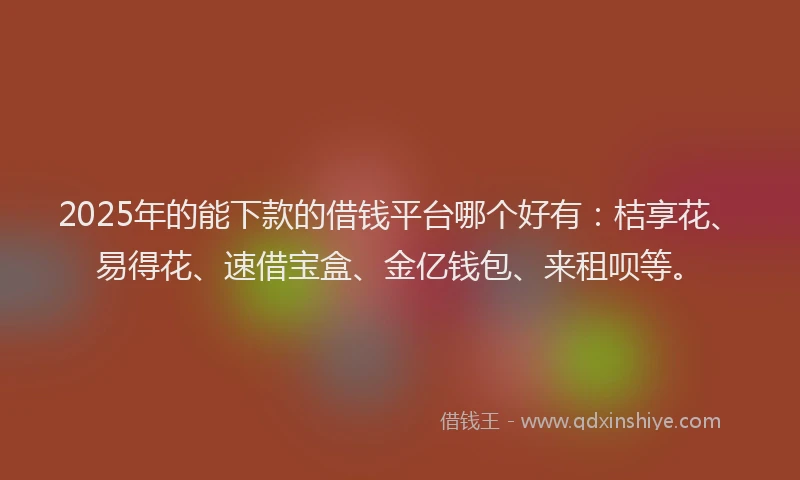 2025年的能下款的借钱平台哪个好有：桔享花、易得花、速借宝盒、金亿钱包、来租呗等。