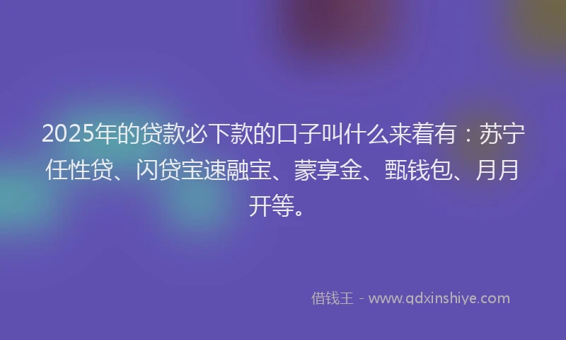 2025年的贷款必下款的口子叫什么来着有：苏宁任性贷、闪贷宝速融宝、蒙享金、甄钱包、月月开等。