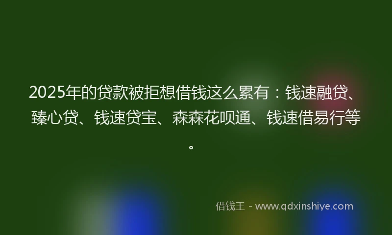 2025年的贷款被拒想借钱这么累有：钱速融贷、臻心贷、钱速贷宝、森森花呗通、钱速借易行等。