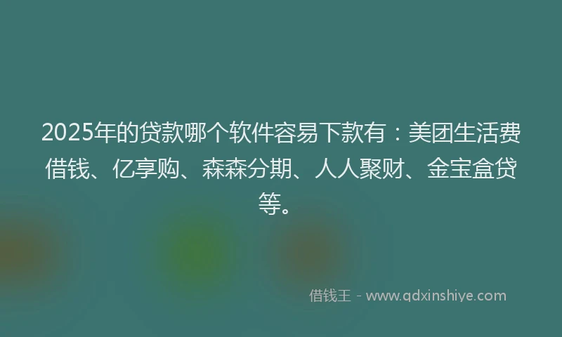 2025年的贷款哪个软件容易下款有：美团生活费借钱、亿享购、森森分期、人人聚财、金宝盒贷等。