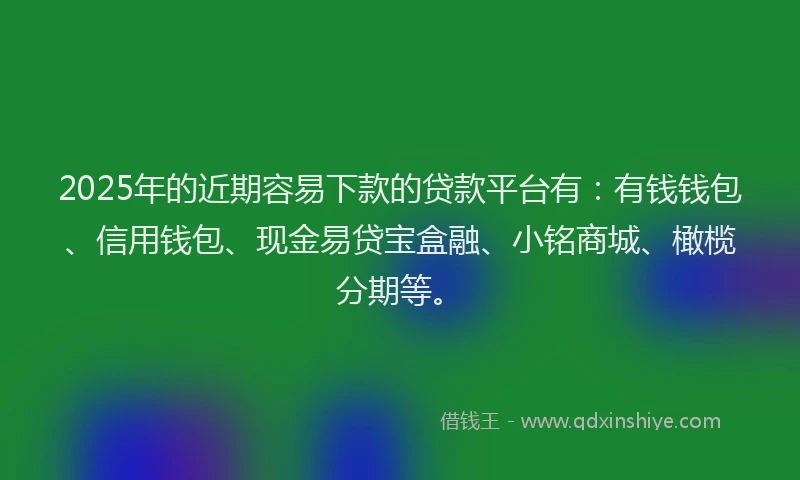 2025年的近期容易下款的贷款平台有：有钱钱包、信用钱包、现金易贷宝盒融、小铭商城、橄榄分期等。