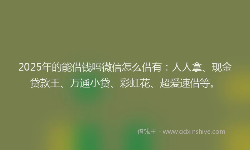 2025年的能借钱吗微信怎么借有：人人拿、现金贷款王、万通小贷、彩虹花、超爱速借等。