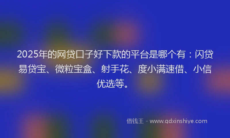 2025年的网贷口子好下款的平台是哪个有：闪贷易贷宝、微粒宝盒、射手花、度小满速借、小信优选等。