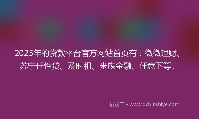 2025年的贷款平台官方网站首页有：微微理财、苏宁任性贷、及时租、米族金融、任意下等。