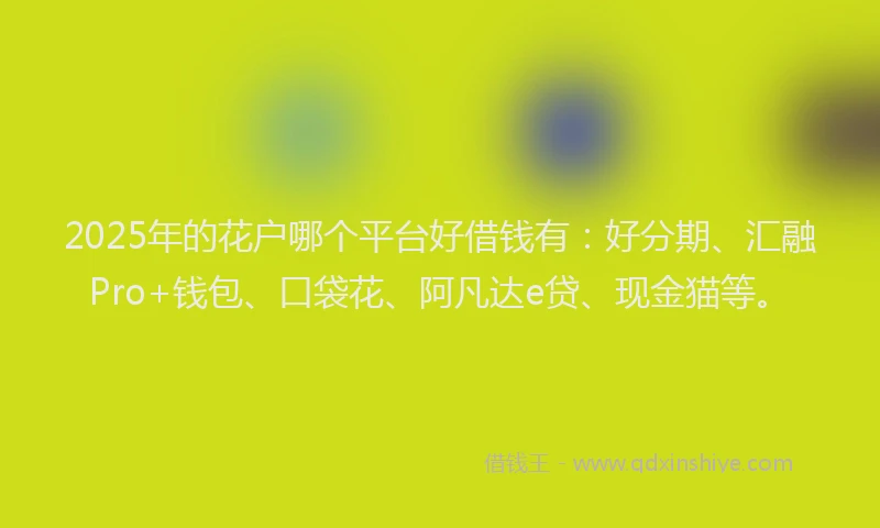 2025年的花户哪个平台好借钱有：好分期、汇融Pro+钱包、口袋花、阿凡达e贷、现金猫等。