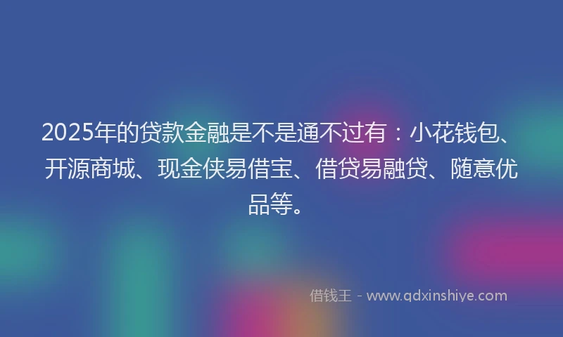 2025年的贷款金融是不是通不过有：小花钱包、开源商城、现金侠易借宝、借贷易融贷、随意优品等。