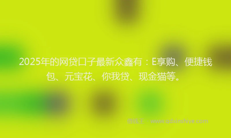 2025年的网贷口子最新众鑫有：E享购、便捷钱包、元宝花、你我贷、现金猫等。