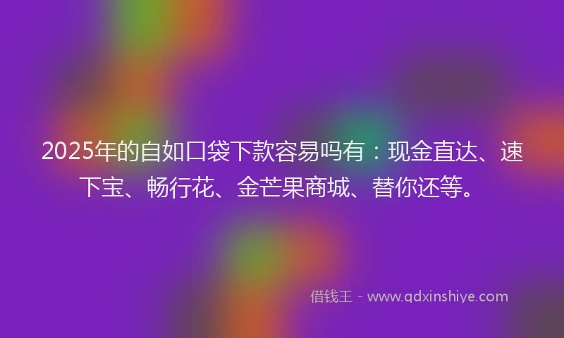 2025年的自如口袋下款容易吗有：现金直达、速下宝、畅行花、金芒果商城、替你还等。