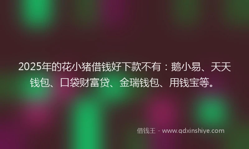 2025年的花小猪借钱好下款不有：鹅小易、天天钱包、口袋财富贷、金瑞钱包、用钱宝等。