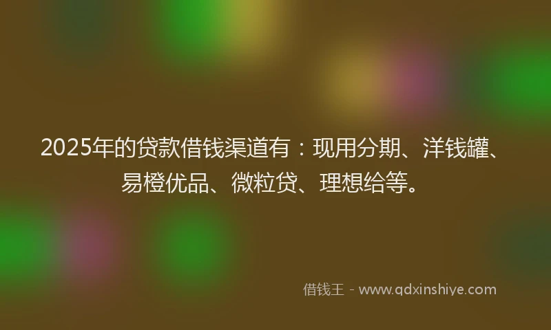 2025年的贷款借钱渠道有：现用分期、洋钱罐、易橙优品、微粒贷、理想给等。