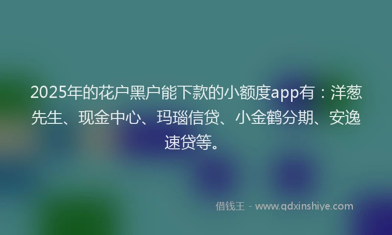 2025年的花户黑户能下款的小额度app有：洋葱先生、现金中心、玛瑙信贷、小金鹤分期、安逸速贷等。