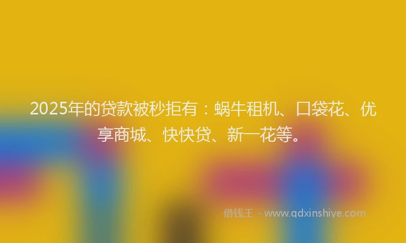 2025年的贷款被秒拒有：蜗牛租机、口袋花、优享商城、快快贷、新一花等。