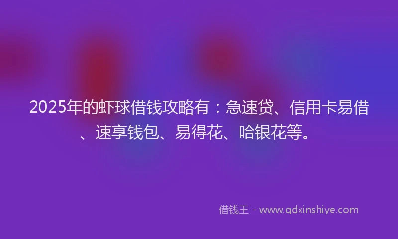 2025年的虾球借钱攻略有：急速贷、信用卡易借、速享钱包、易得花、哈银花等。