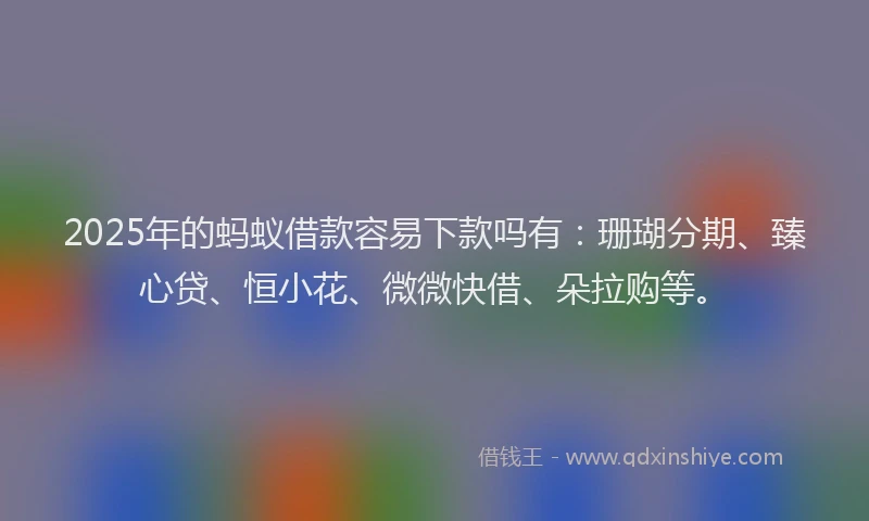 2025年的蚂蚁借款容易下款吗有：珊瑚分期、臻心贷、恒小花、微微快借、朵拉购等。