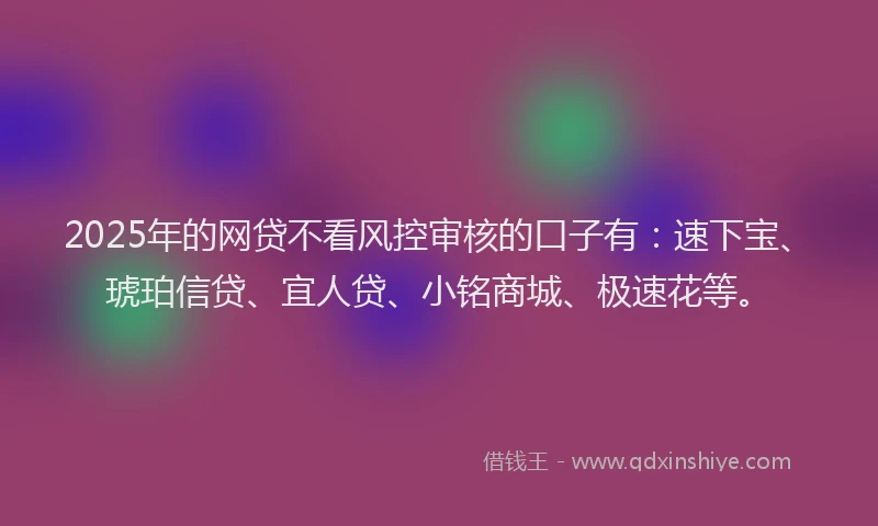 2025年的网贷不看风控审核的口子有：速下宝、琥珀信贷、宜人贷、小铭商城、极速花等。