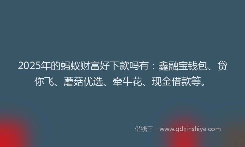 2025年的蚂蚁财富好下款吗有：鑫融宝钱包、贷你飞、蘑菇优选、牵牛花、现金借款等。