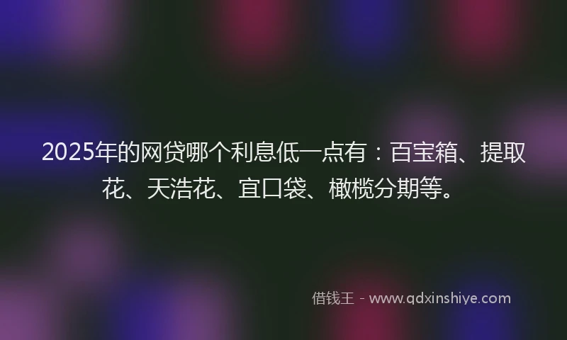 2025年的网贷哪个利息低一点有：百宝箱、提取花、天浩花、宜口袋、橄榄分期等。