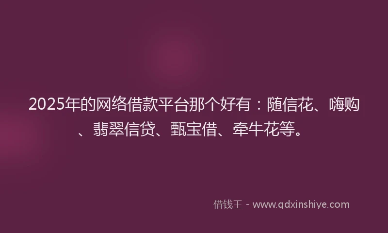 2025年的网络借款平台那个好有：随信花、嗨购、翡翠信贷、甄宝借、牵牛花等。