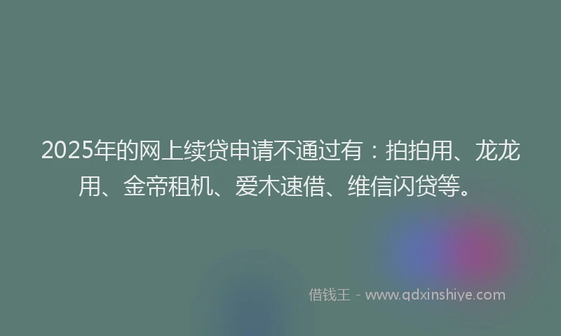 2025年的网上续贷申请不通过有：拍拍用、龙龙用、金帝租机、爱木速借、维信闪贷等。