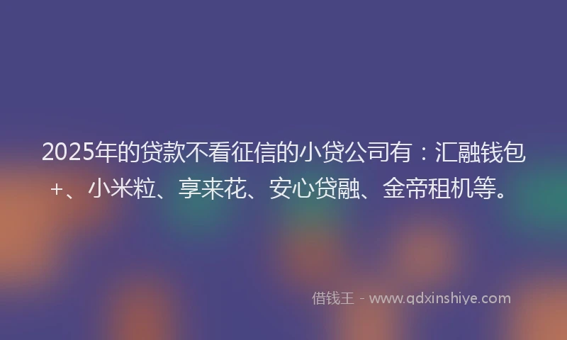 2025年的贷款不看征信的小贷公司有：汇融钱包+、小米粒、享来花、安心贷融、金帝租机等。