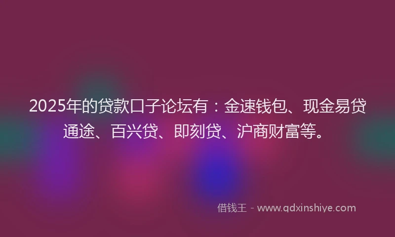 2025年的贷款口子论坛有：金速钱包、现金易贷通途、百兴贷、即刻贷、沪商财富等。
