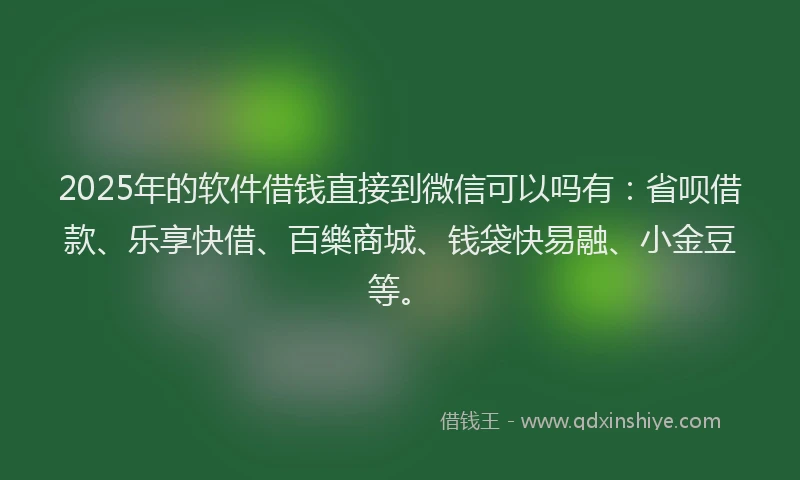 2025年的软件借钱直接到微信可以吗有：省呗借款、乐享快借、百樂商城、钱袋快易融、小金豆等。