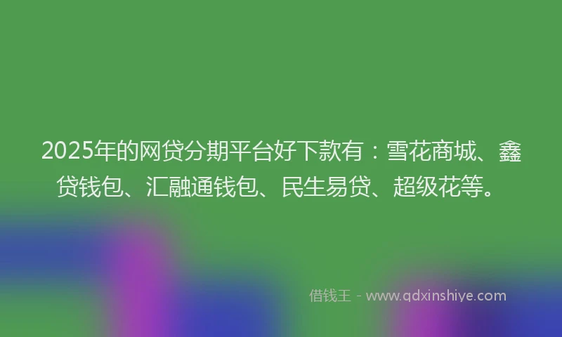 2025年的网贷分期平台好下款有：雪花商城、鑫贷钱包、汇融通钱包、民生易贷、超级花等。