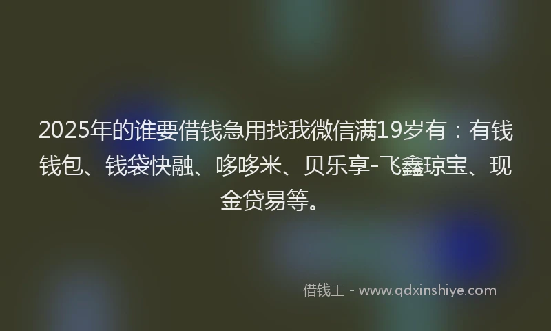 2025年的谁要借钱急用找我微信满19岁有：有钱钱包、钱袋快融、哆哆米、贝乐享-飞鑫琼宝、现金贷易等。